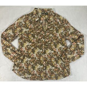 Eddie Bauer Women's Size Petite Large Boho Floral Print 3/4 Sleeve Blouse Top